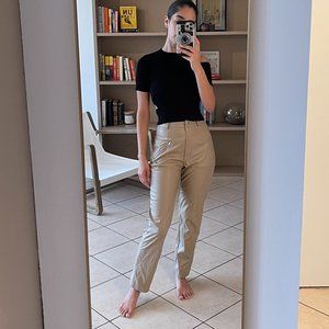 NastyGal Nude Leather Trousers (XS)